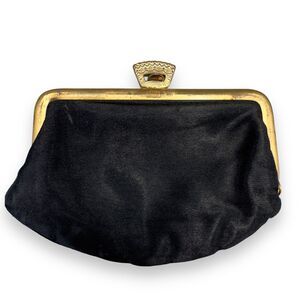 Lewis Black Fabric Clutch‎ Purse Metal Frame Kiss Lock Closure Womens USA Made